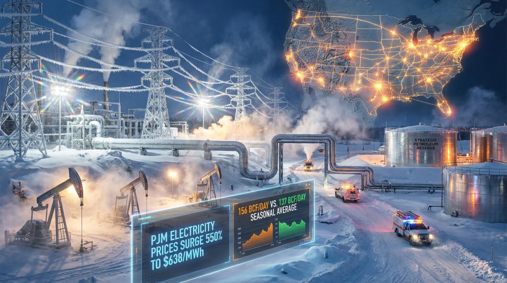 Energy infrastructure overwhelmed by winter storm.