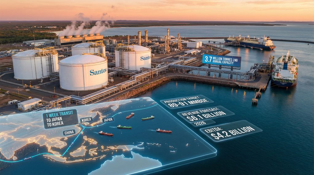 Santos LNG future: facility and export routes.