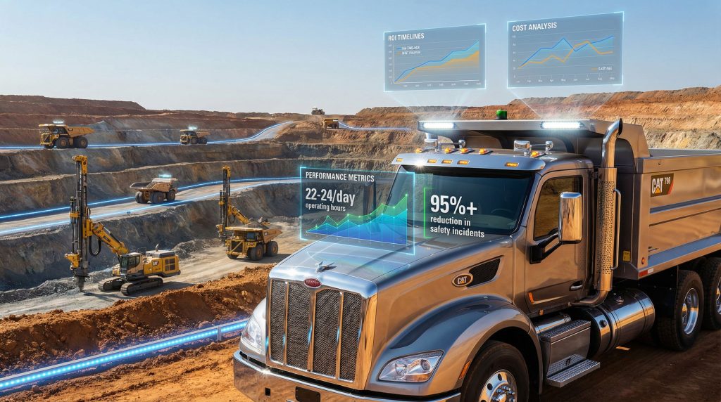 Robotic trucks and machinery in mining.