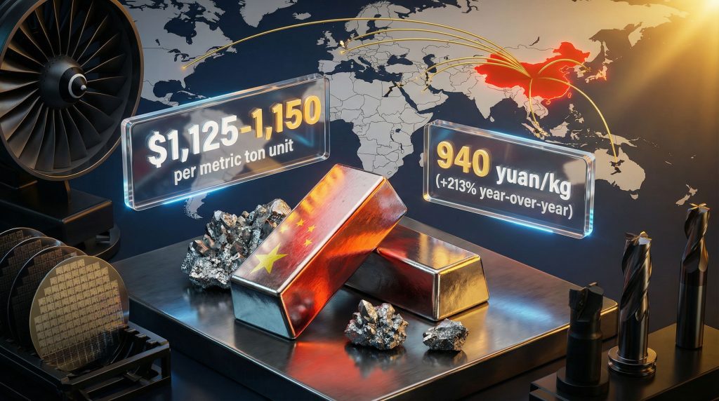 Tungsten price export controls infographic display.