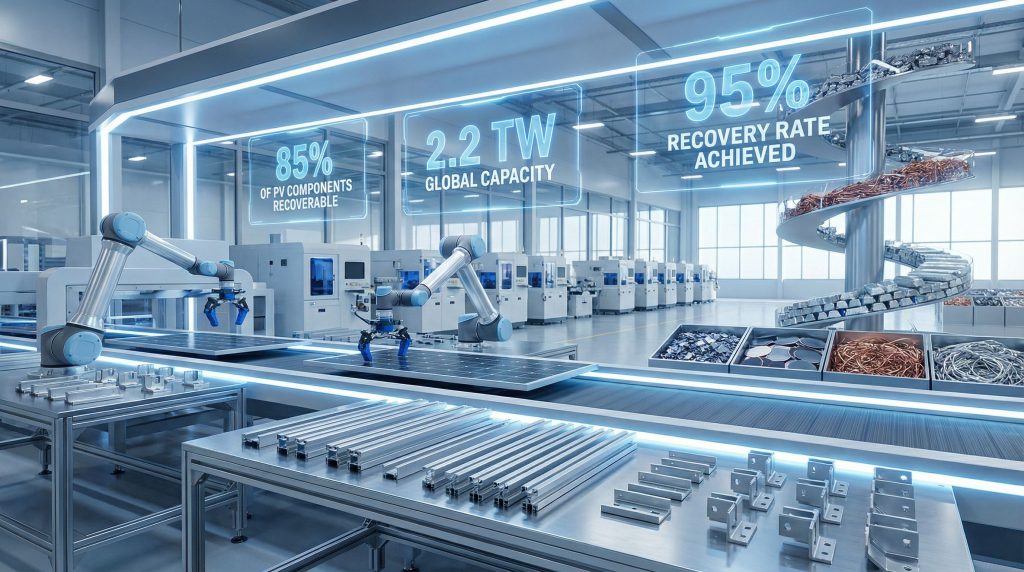 Robotic recycling process for solar panels.