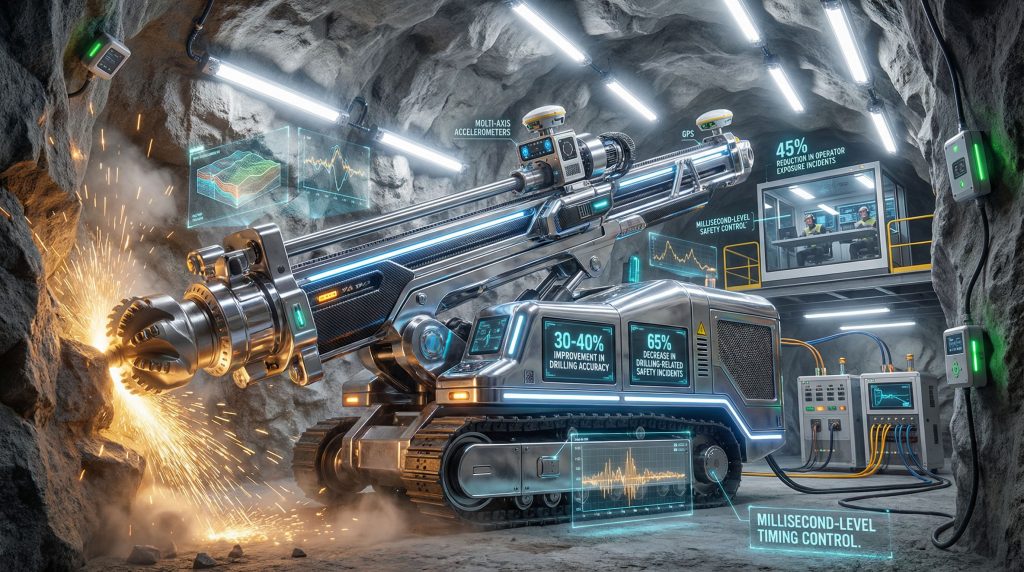 Futuristic machine showcasing modern drilling and blasting advancements.