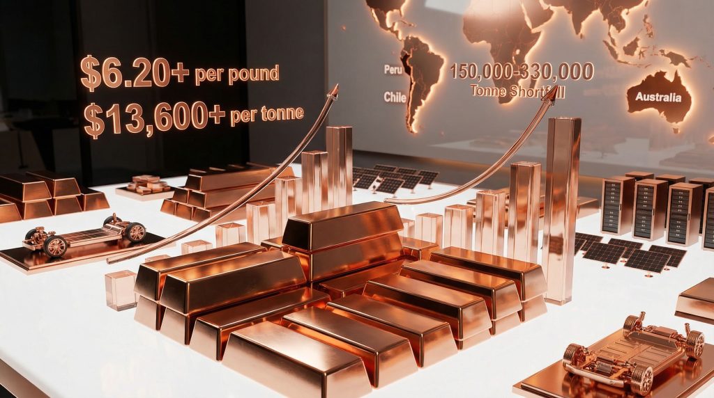 Copper prices at historical highs; visualized market data.