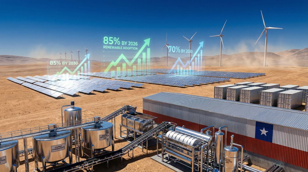 Renewable energy infrastructure with solar panels.