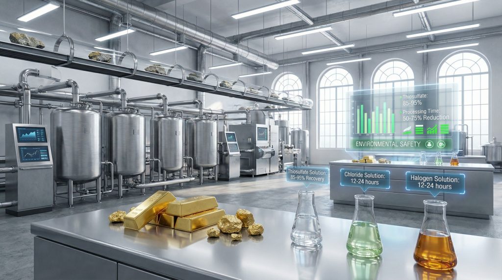 Modern lab showcasing cyanide-free gold leaching.