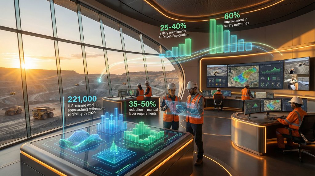 Futuristic control room with AI-enhanced mining.