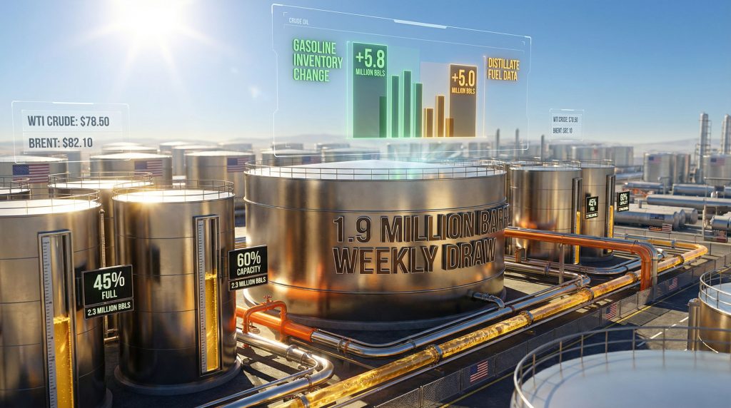 USA crude oil inventory drop visualization.