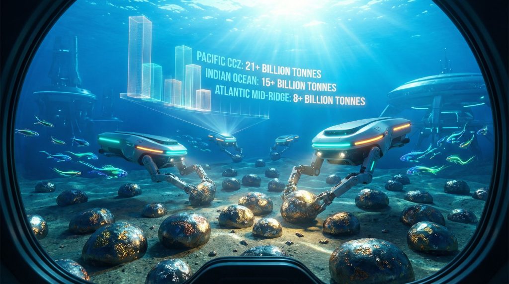 Underwater robots for deep-sea mining exploration.
