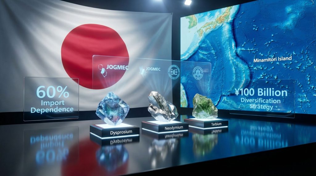 Japan rare earth stockpiling strategy display.
