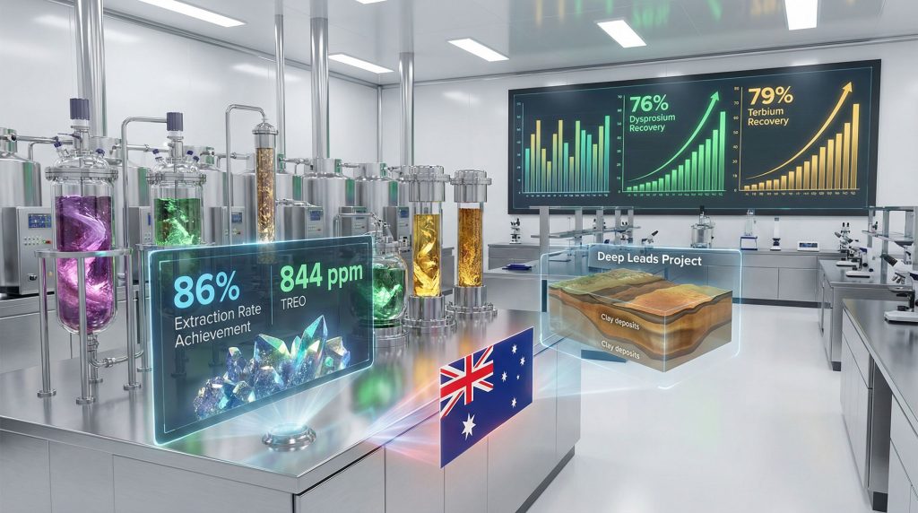 ABX Group rare earth extraction laboratory scene.