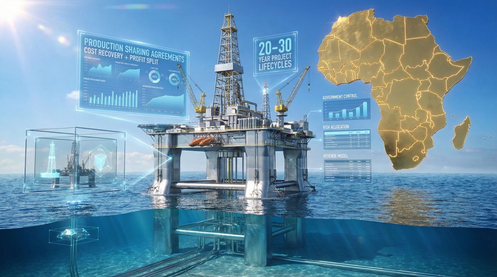 Offshore oil exploration and production visualization.