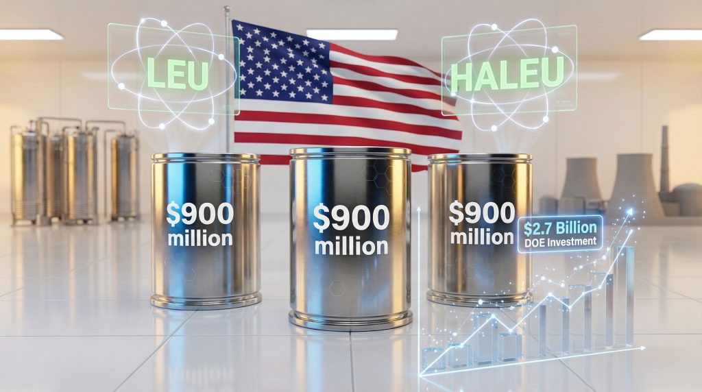 U.S. Department of Energy uranium enrichment barrels, funding visuals.