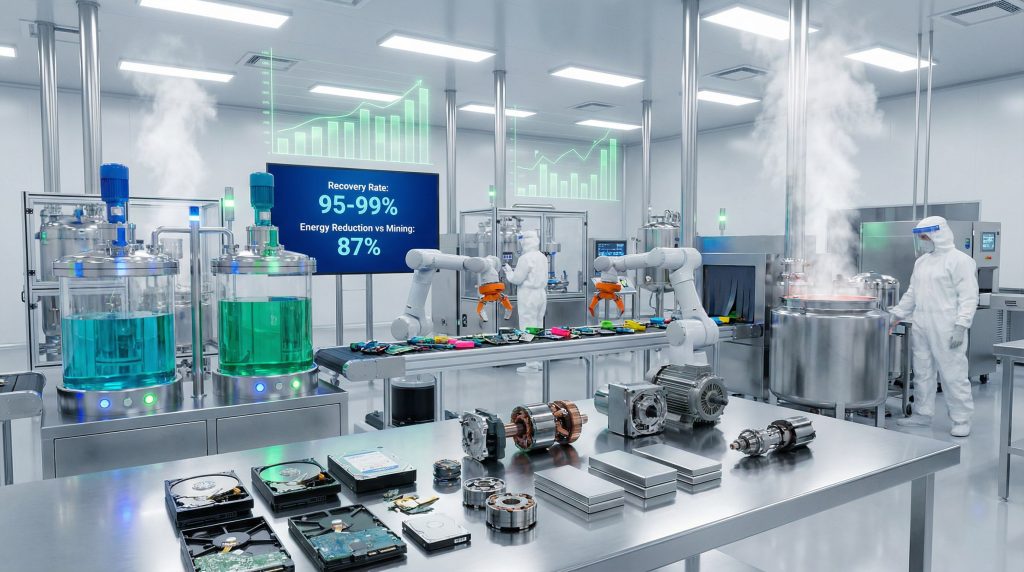 High-tech facility for rare earth magnet recycling.