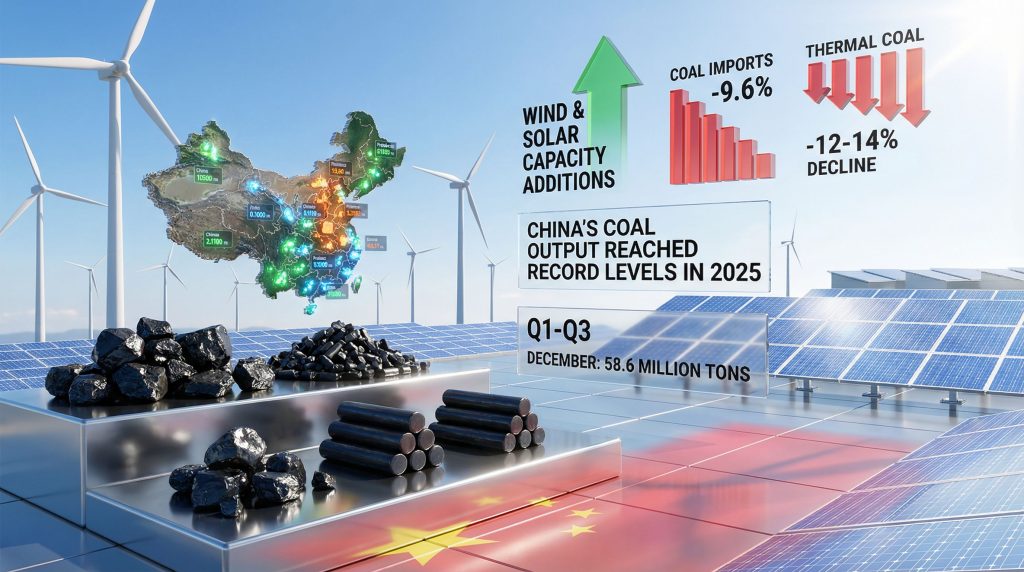 China's coal imports annual drop infographic.