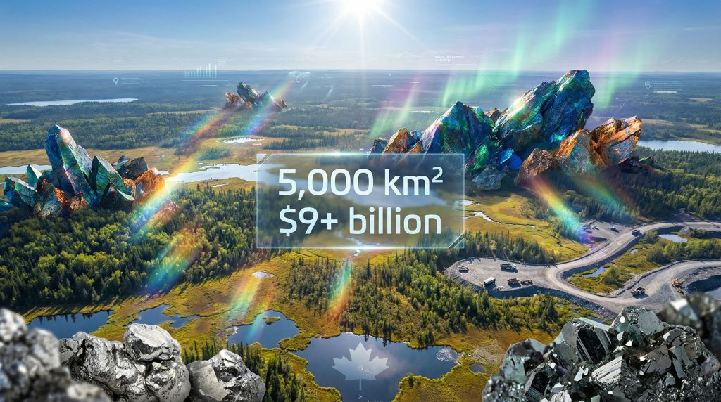 Mining project landscape with colorful minerals.
