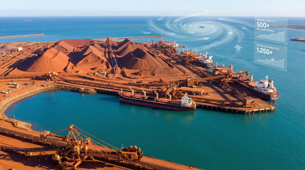 Port Hedland cyclone evacuation simulation depicted.