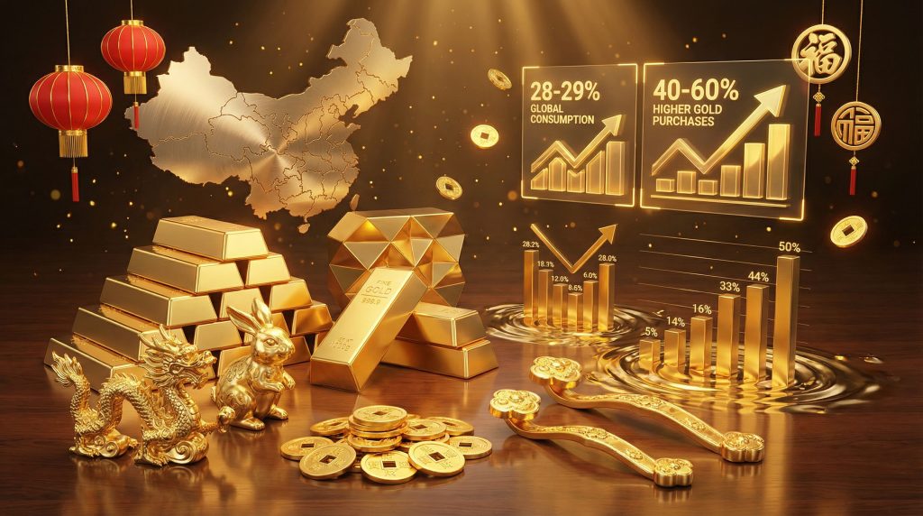 Gold Chinese New Year celebration with statistics.