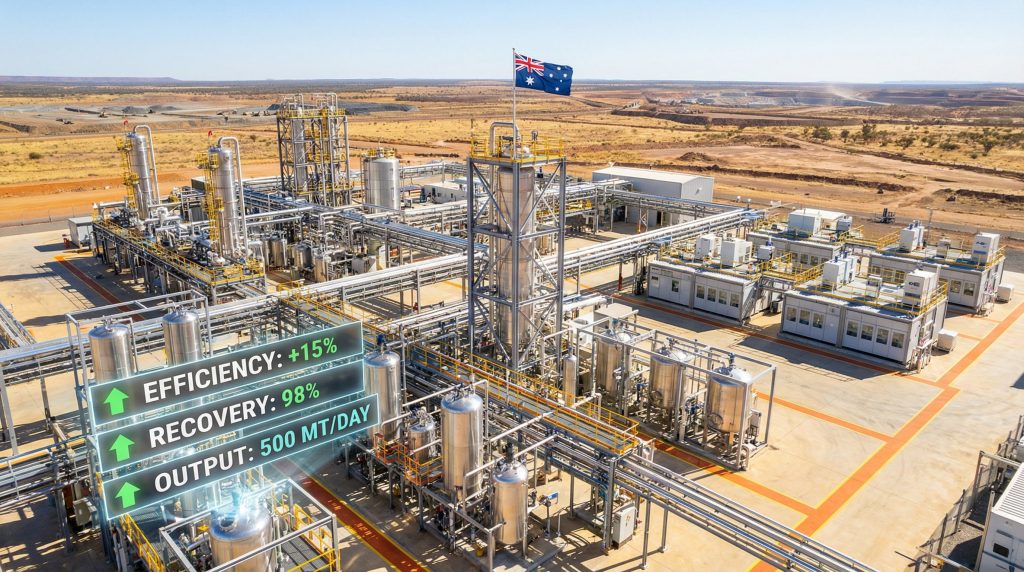 Cutting edge mining lab in Queensland landscape.