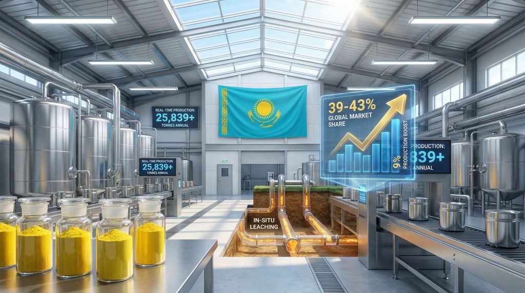 Kazakhstan uranium production boost visualized in factory.