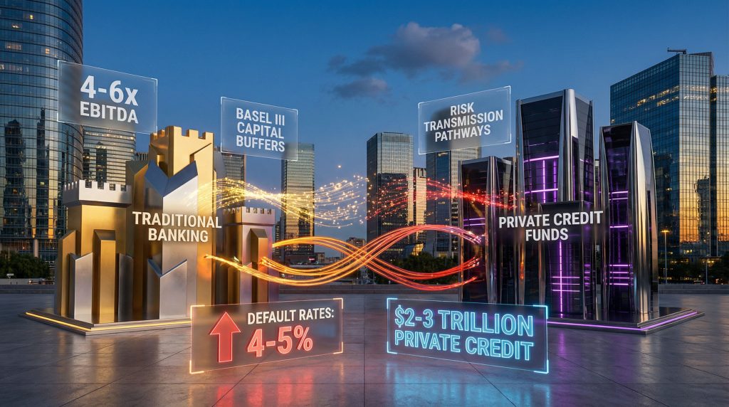 Private credit market crisis visualized creatively.
