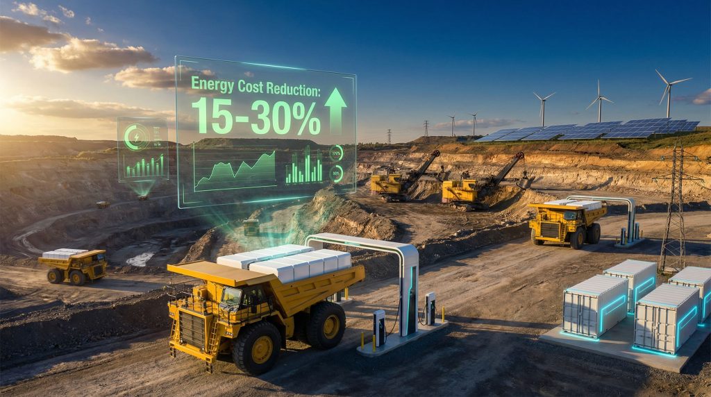 Mining site utilizing energy efficiency tools.