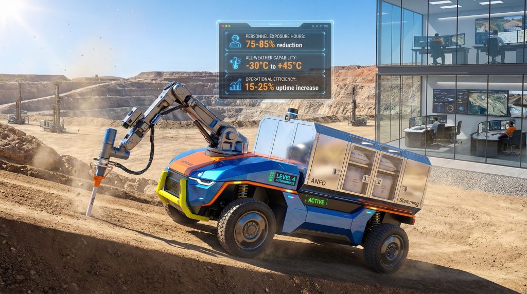 Newmont's Jevons' explosives robot in action.