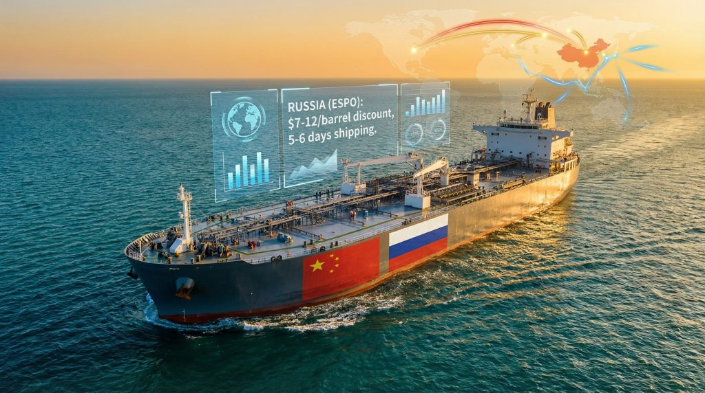 China and Russia oil trade tanker at sea.