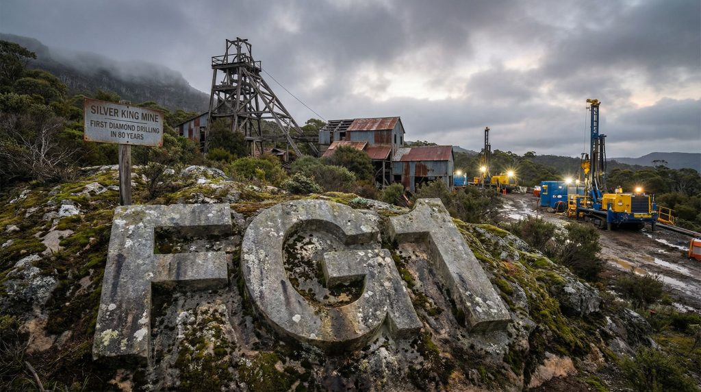 FLYNN Gold Ltd-FG1-Silver King Mine at sunrise, featuring drilling.