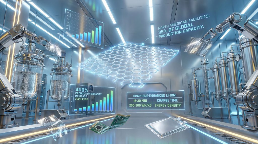 Graphene technology commercialisation in a futuristic lab.