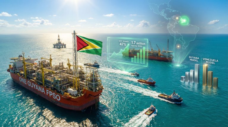 Guyana's oil boom and Venezuela's decline visualized.