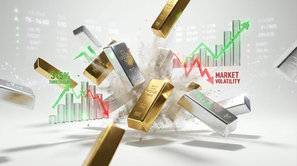 Gold and silver market volatility visualized.