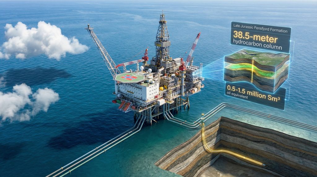 OKEA offshore platform with petroleum discovery diagram.