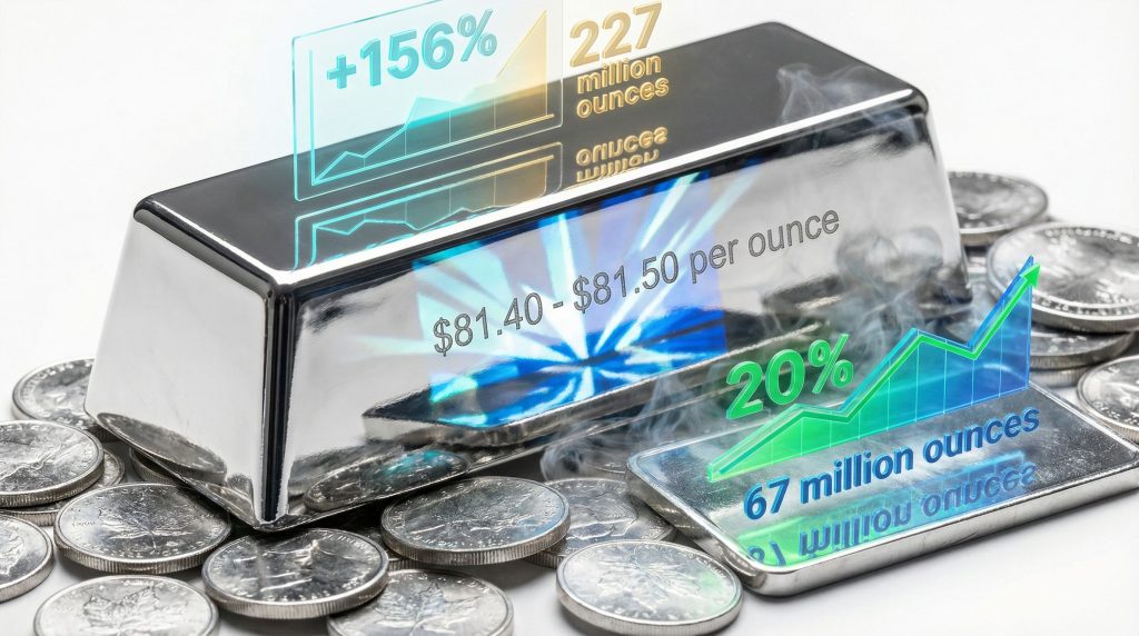 Silver investment growth with statistics displayed.