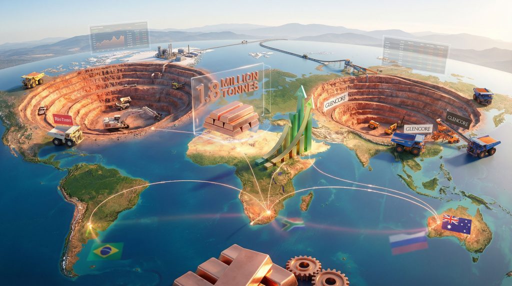 Rio Tinto Glencore merger visualization with mines.