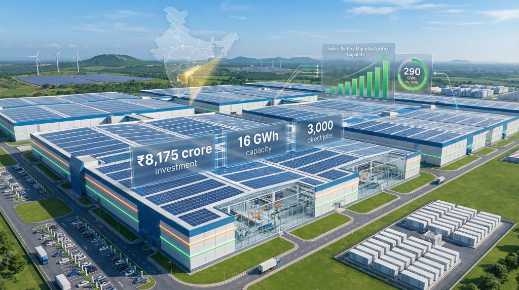 India's largest battery gigafactory with solar panels.