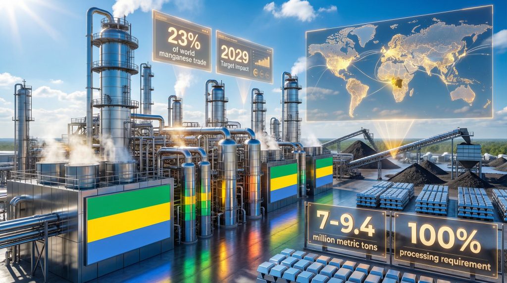 Gabon manganese refining plant with 2029 target.