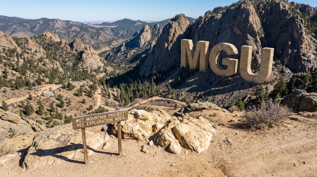 Magnum Mining and Exploration Ltd-MGU-MGU letters on rocky mountain landscape.