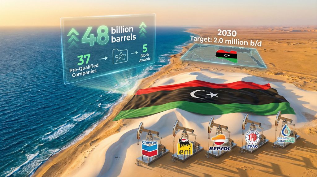 Libya's oil licensing round with company logos.