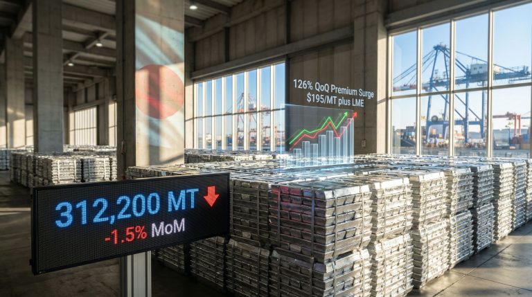 Japan aluminium stocks decline by 1.5%.