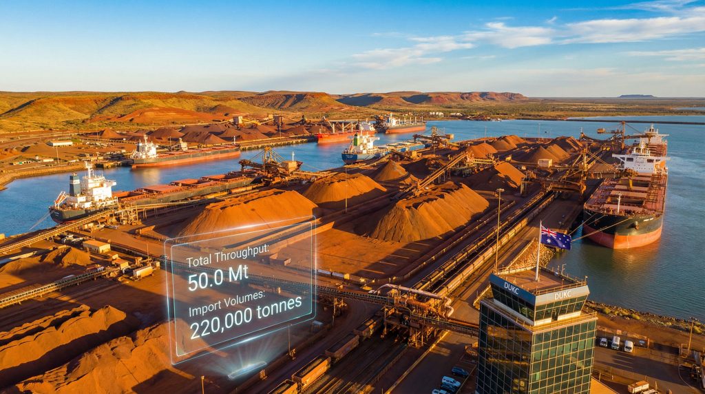 Aerial view showcasing Pilbara Ports upgrades.