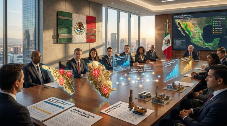 Meeting discussing Sinaloa miner abduction crisis.