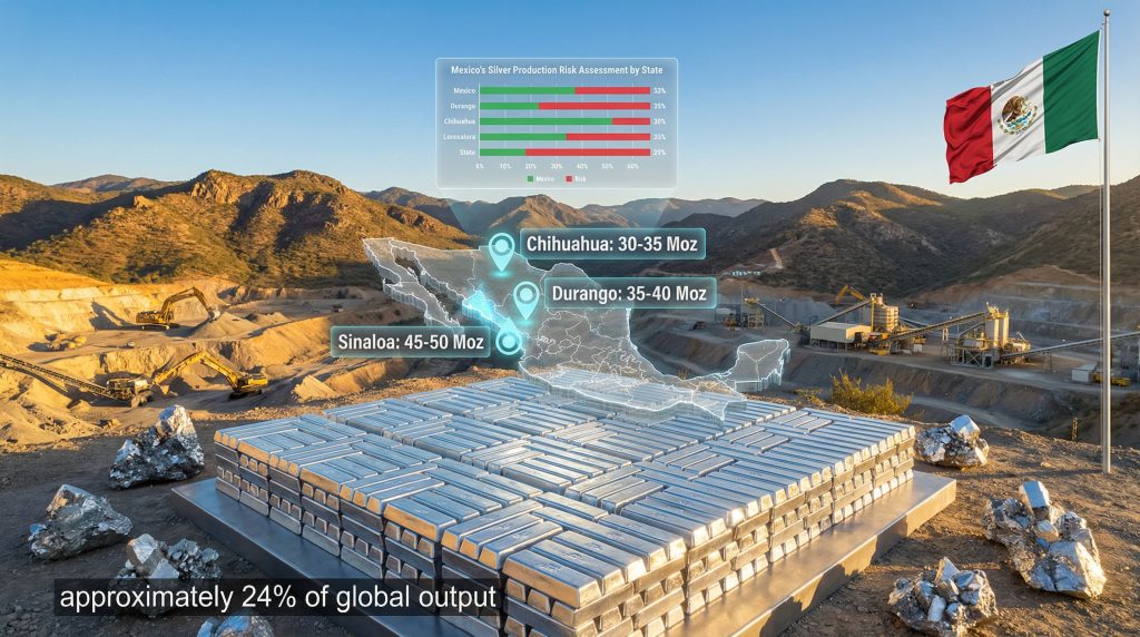Mexican silver mining regions and production.