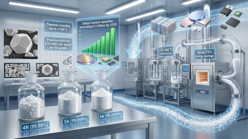 High purity alumina processing lab with equipment.
