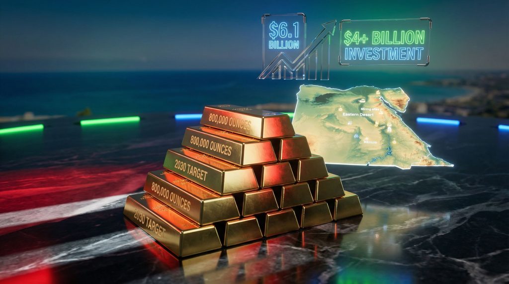 Investment opportunities in Egypt: gold bars, map.