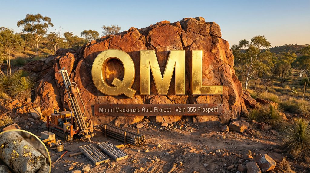 Qmines Ltd-QML-Mount Mackenzie gold prospect with drilling equipment.