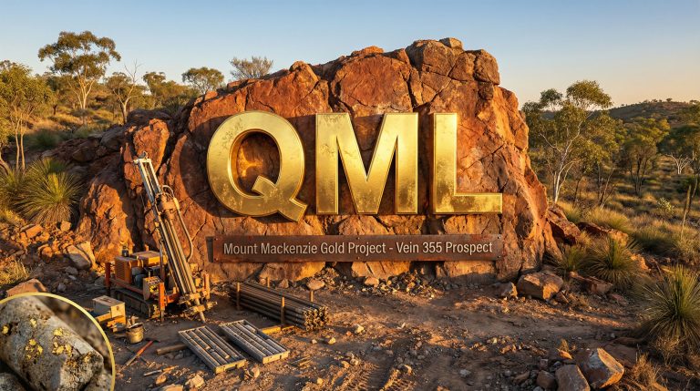 Qmines Ltd-QML-Mount Mackenzie gold prospect with drilling equipment.
