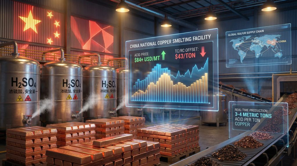 Chinese copper smelting influenced by sulfuric acid prices.