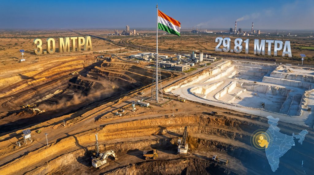Aerial view, Lakhpat–Punrajpur mine operations.