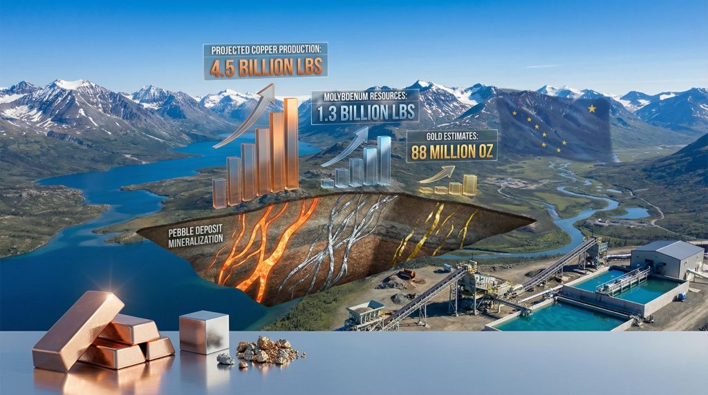 Pebble Mine copper deposit overview infographic.