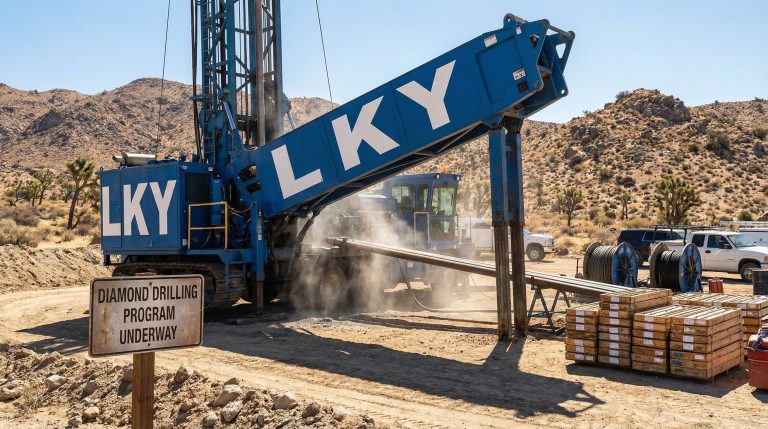 Locksley Resources Ltd-LKY-LKY drilling rig in desert landscape.